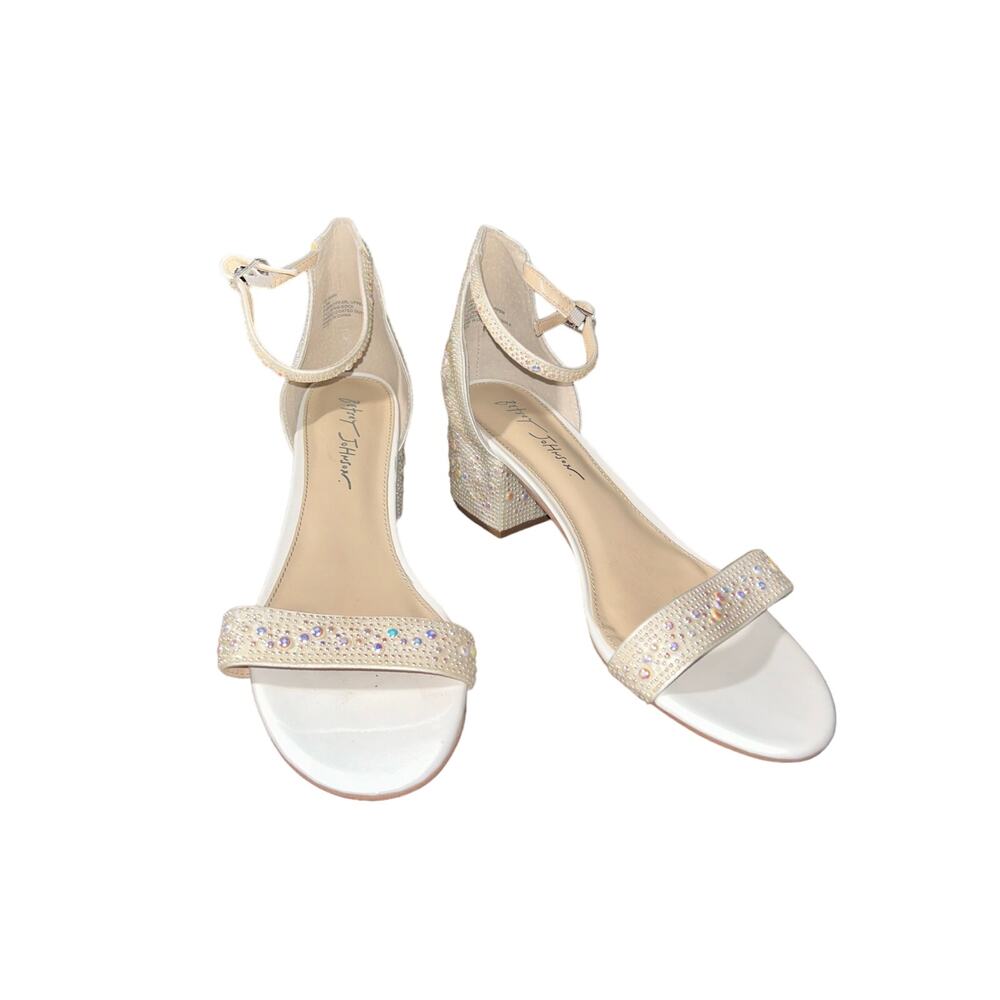 Betsey Johnson Mari Wedding Bride Glam Homecoming Faux Pearl Ankle Strap Heels